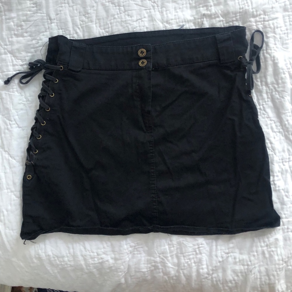 Lace up black mini skirt
